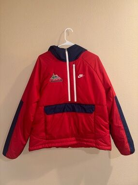 Nike Red Hooded Puffer Jacket with Navy Panels